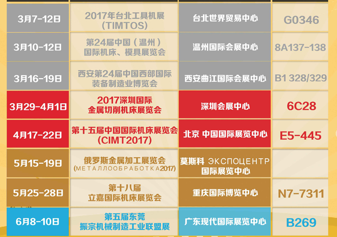 2017年上半年展會安排時(shí)間表